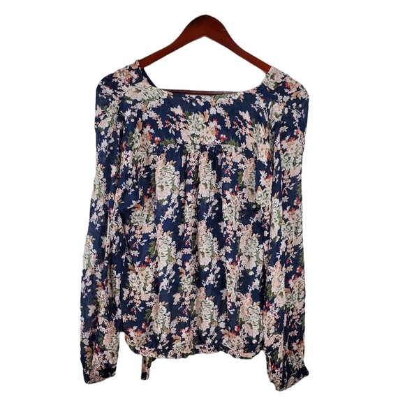 Lucky Brand Navy Blue Floral Boho Tie Top - Picture 5 of 9